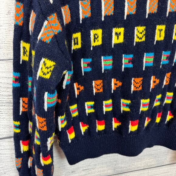 Tory Burch Women's Navy Colorful Flag Wool Blend Sweater Size XS - Picture 2 of 8